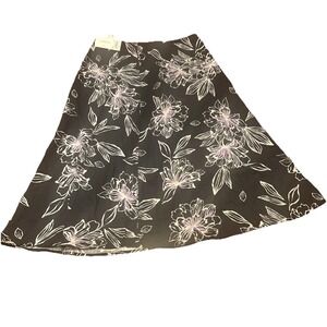 NWT Croft & Barrow Black Floral Rayon A‑Line Skirt‎ Women's Size 8 Midi Print